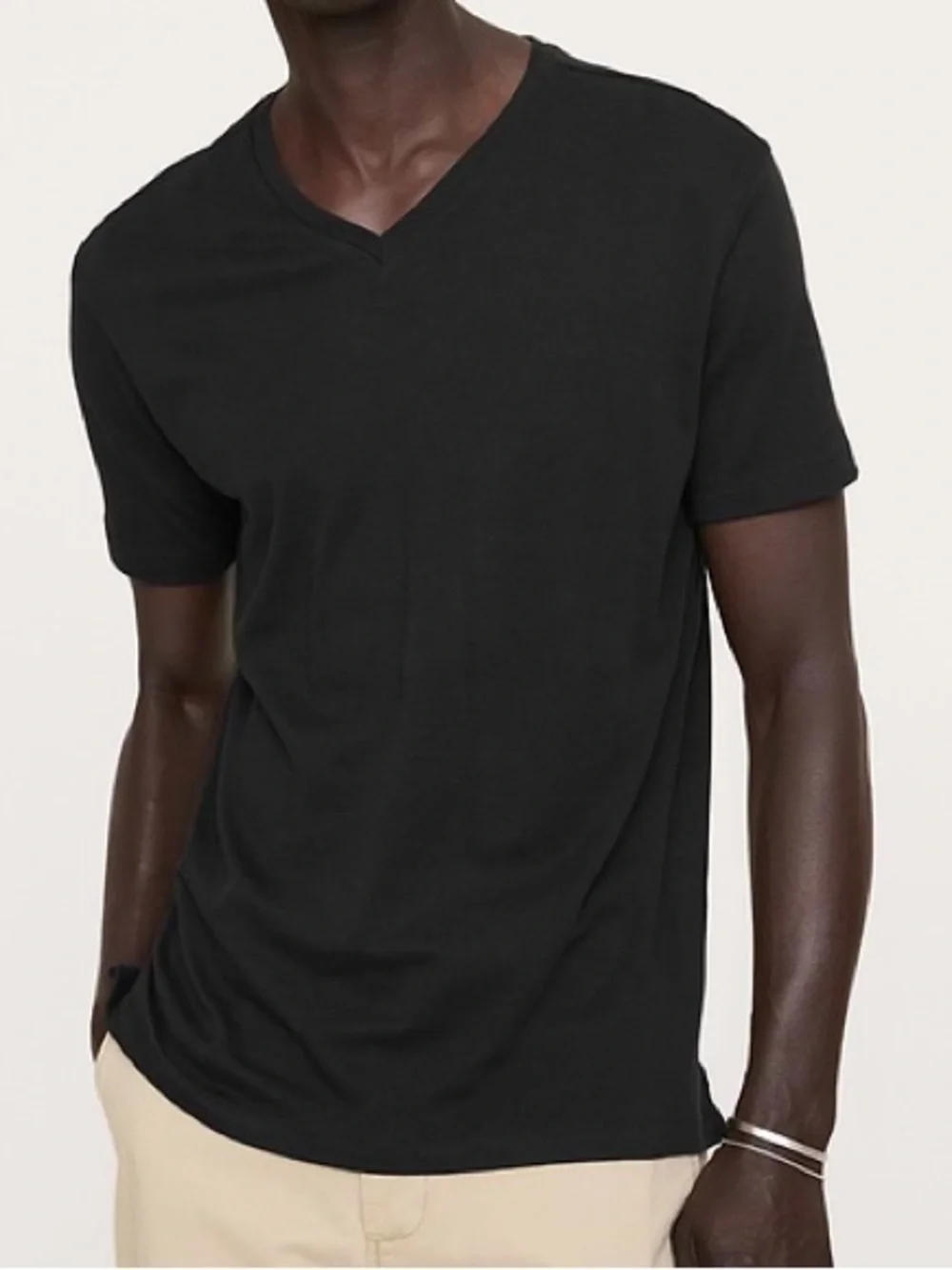 BANANA REPUBLIC Mens Luxury Touch Black V-Neck Short Sleeve Tee Cotton T-Shirt K